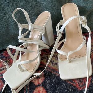 White Tie-up Sandal Heels